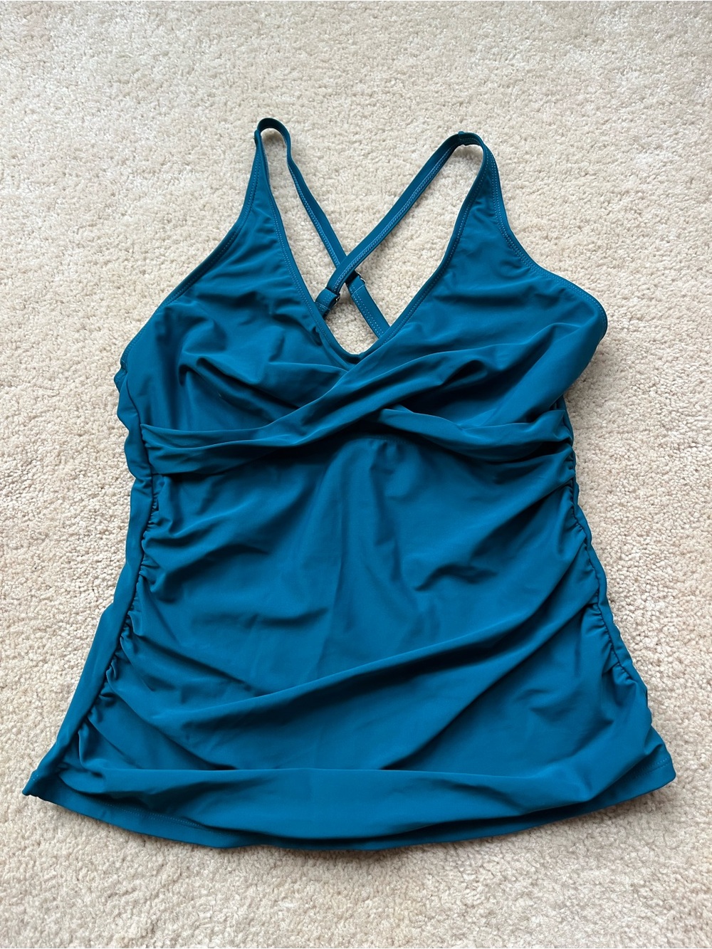 Unbranded Teal Green Tankini Top w/Ruched Sides - Sz L - VGUC - Stretch